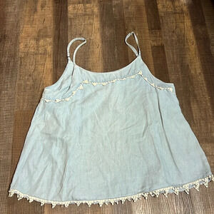 Statement women’s tank top cami medium blue v-neck adjustable straps 100% Lyocel